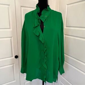 Zara Vibrant Green Ruffled Blouse